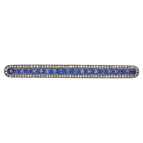 Antique Silver, Gold, Sapphire and Diamond Bar Pin