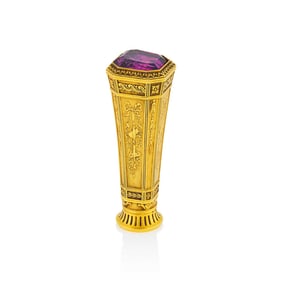 Antique Gold and Foil-Backed Amethyst Seal, France In fitted box.