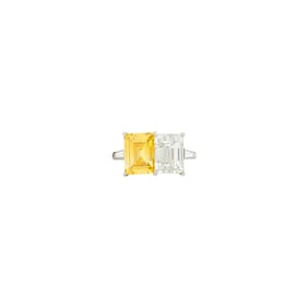 Platinum, Diamond and Fancy Intense Orange-Yellow Diamond 'Toi et Moi' Ring