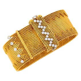 Gubelin Wide Gold, Platinum and Diamond Mesh Slide Bracelet