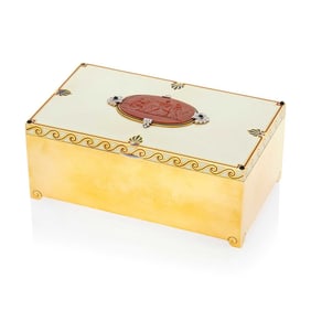 Cartier Gold, Platinum, Enamel, Carnelian Intaglio, Black Onyx and Diamond Table Box