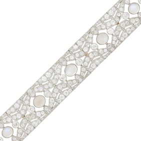 Platinum, Moonstone and Diamond Bracelet, France