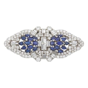 Platinum, Sapphire and Diamond Double-Clip Brooch