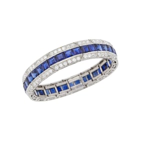 T.B. Starr Platinum, Sapphire and Diamond Straightline Bracelet