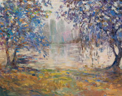 Bernard Taurelle: French, b. 1931Ville au bord de l'eau, 1978Signed B. Taurelle (lr); dated 1978 inscribed as titled on the reverseOil on canvas 28 3/4 x 36 inches (73 x 91.4 cm) Provenance:Galerie Felix Vercel, Ne