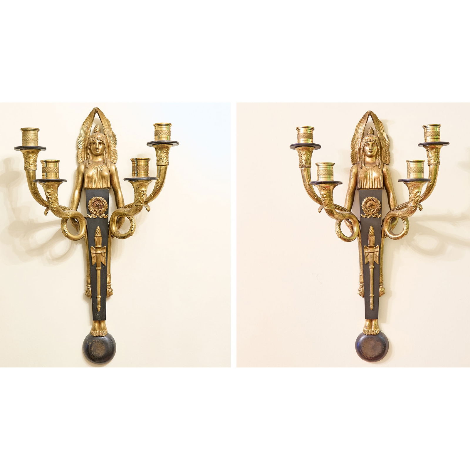 Pair of Empire Gilt-Bronze and Wood Four-Light Sconces (1 of 4)
