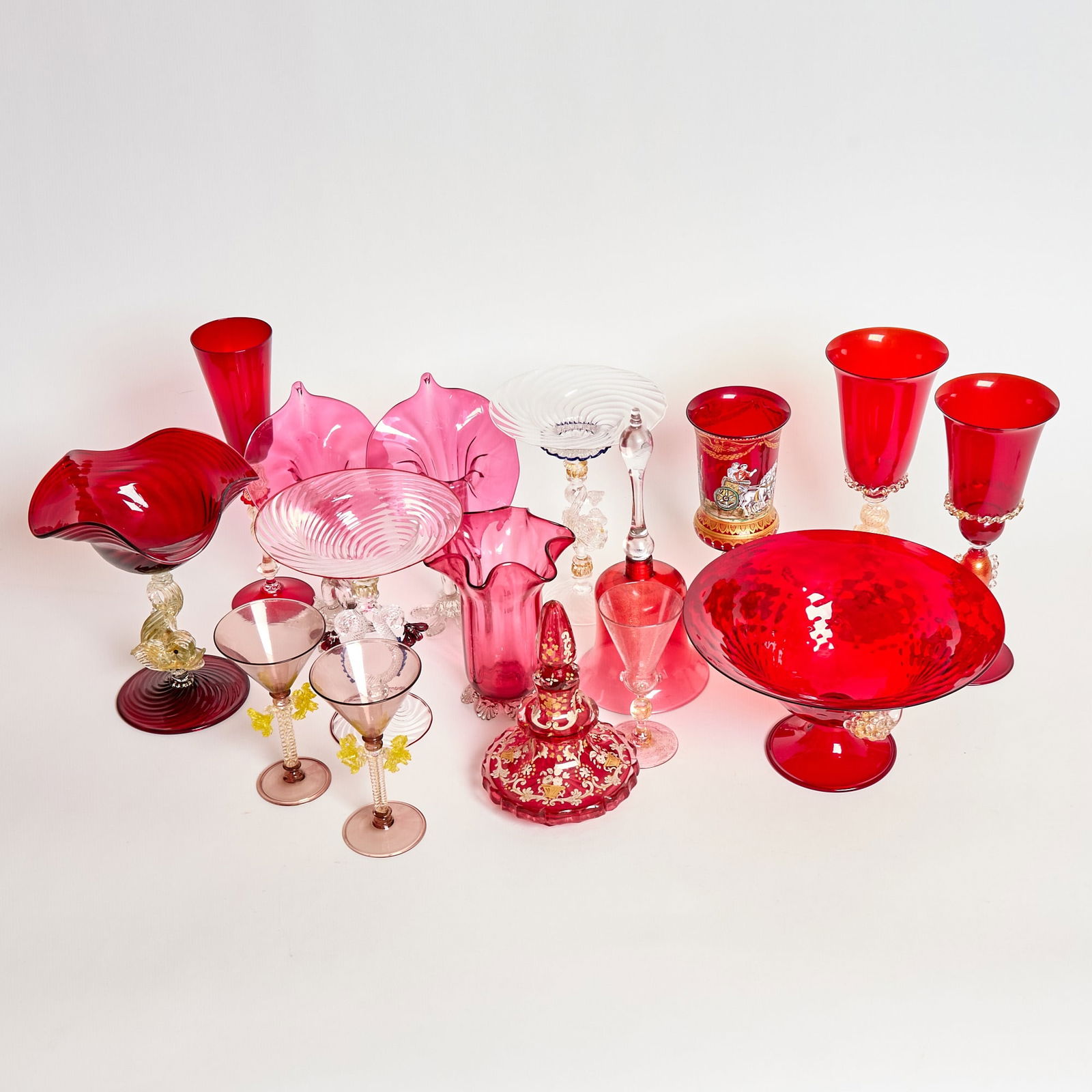 Group of Venetian Red and Gold Glass Table Articles (1 of 1)