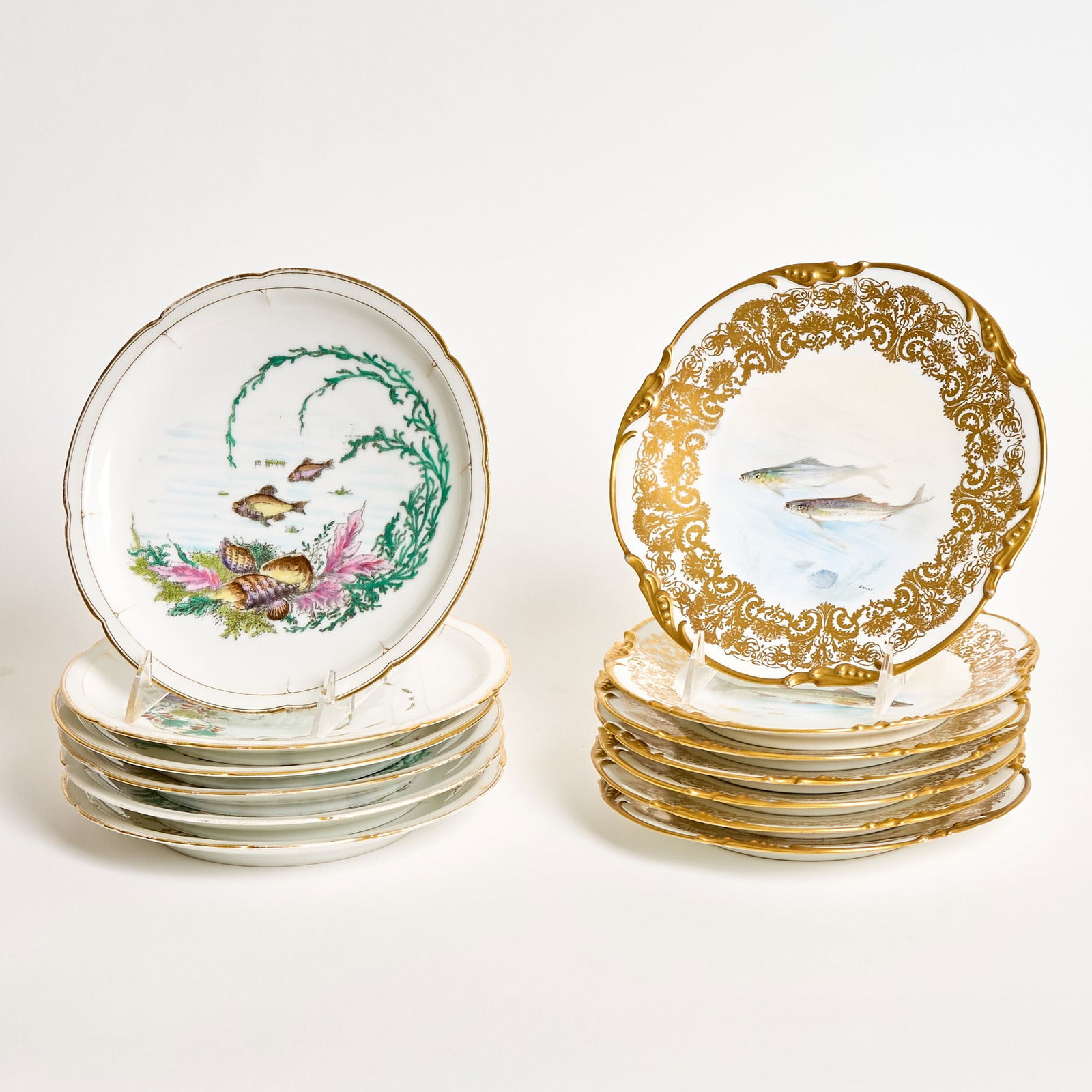 Seven Limoges Hand-Painted Porcelain Fish Plates Together with Six Haviland Hand-Painted Porcelain (1 of 4)