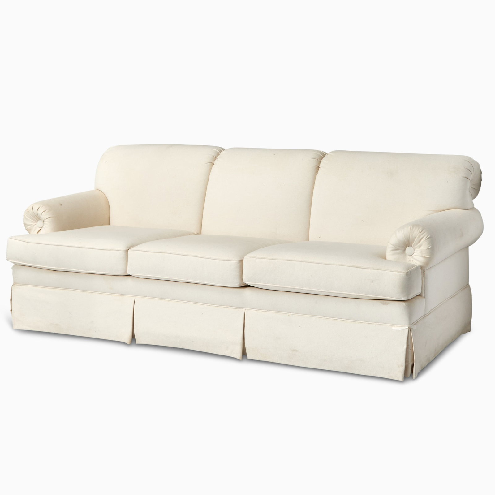 Cream Colored Upholstered Three-Seat Sofa (1 of 2)