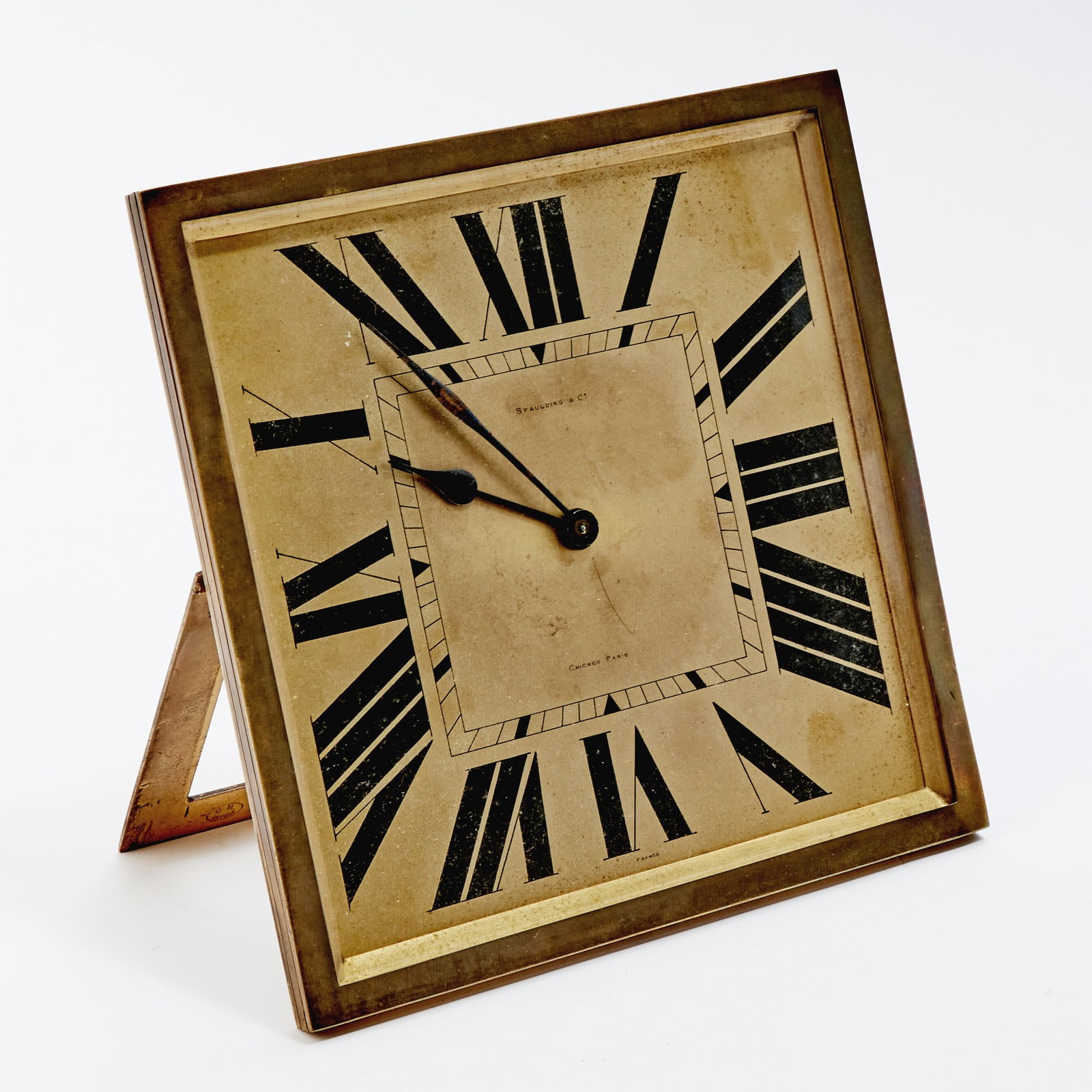 Oversize French Brass Desk Clock Retailed by Spaulding & Co. (1 of 4)