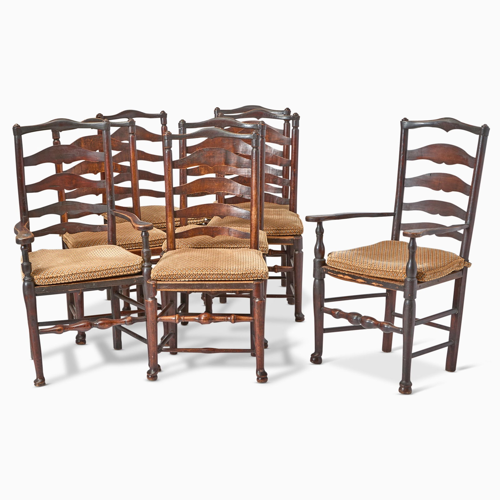 Set of Eight William and Mary Style Elm and Rattan Dining Chairs (1 of 3)