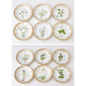 Assembled Set of Twelve Royal Copenhagen Hand-Painted Porcelain 'Flora Danica' Pattern Salad Plates (1 of 8)