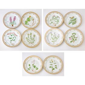 Set of Ten Royal Copenhagen Hand-Painted Porcelain 'Flora Danica' Pattern Service Plates (1 of 10)