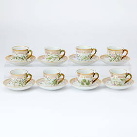 Assembled Set of Eight Royal Copenhagen Hand-Painted Porcelain 'Flora Danica' Cups and Eight Saucers (1 of 7)