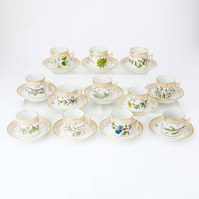 Assembled Set of Twelve Royal Copenhagen Porcelain 'Flora Danica' Pattern Demitasse Cups and Saucers (1 of 5)