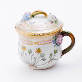 Assembled Royal Copenhagen Hand-Painted Porcelain 'Flora Danica' Pattern Custard Pot and Cover (1 of 3)