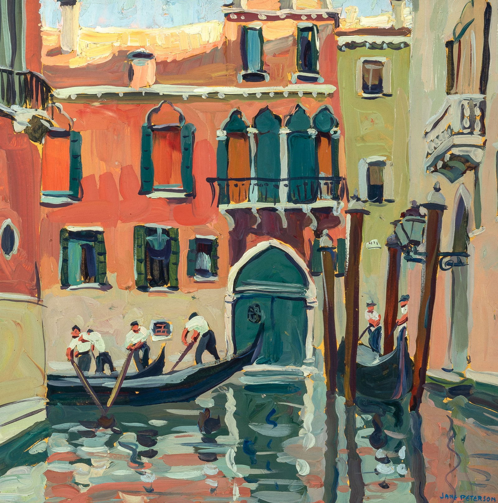 Jane Peterson: American, 1876 - 1965Old Red House, VeniceSigned Jane Peterson (lr) Oil on board18 x 18 inches (45.7 x 45.7 cm) Provenance:Private collection, Bethesda, MD, circa 1960Thence by