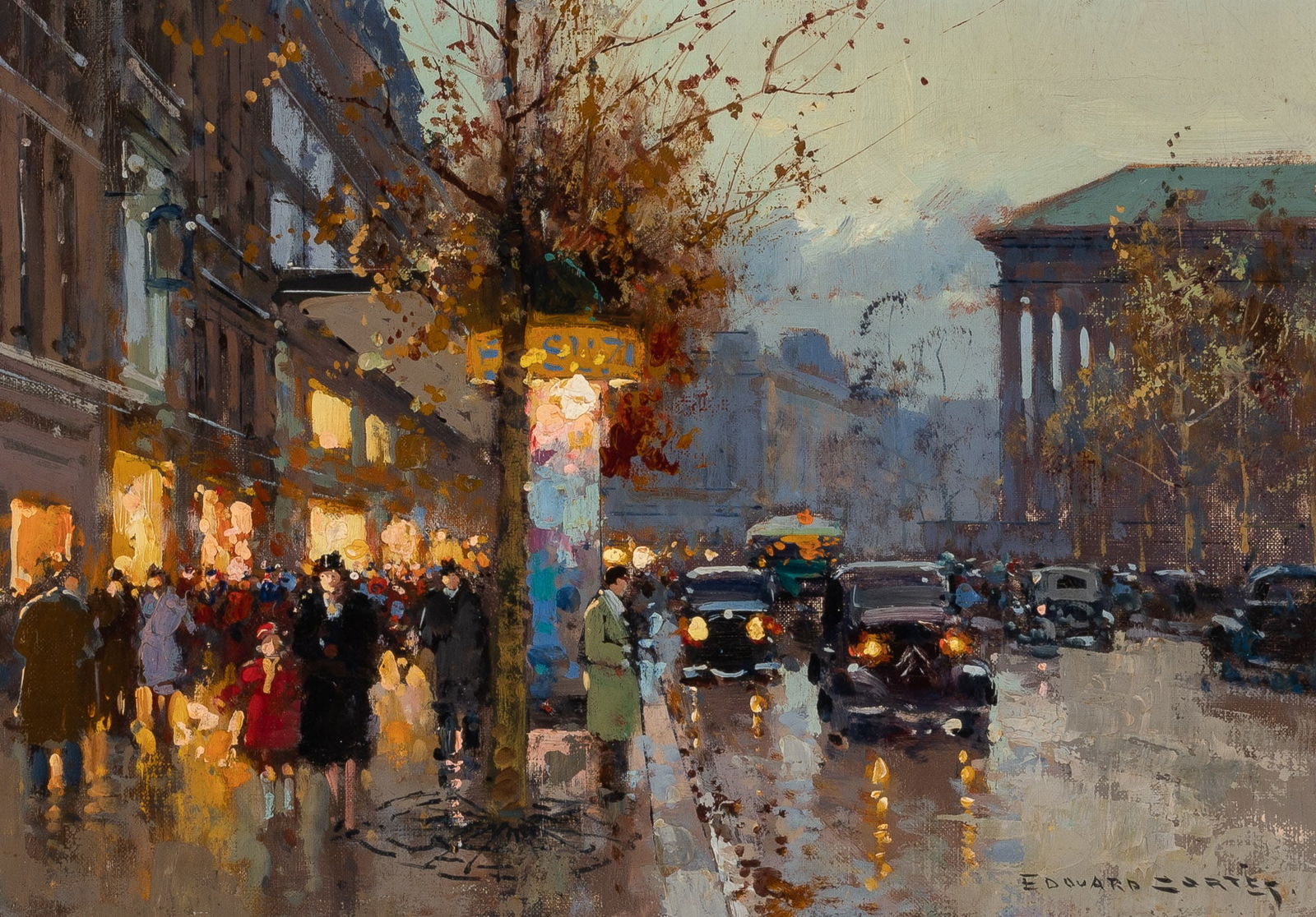Edouard Léon Cortès: French, 1882-1969Boulevard de la Madeleine, circa 1949Signed Edouard Cortès. (lr); inscribed 4206 and stamped with the artist's copyright notification on the reverseOil on canvas<