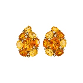 Pair of Gold, Bicolor Citrine and Diamond Cluster Earclips