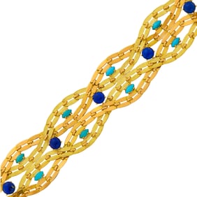 Gold, Turquoise and Lapis Bracelet