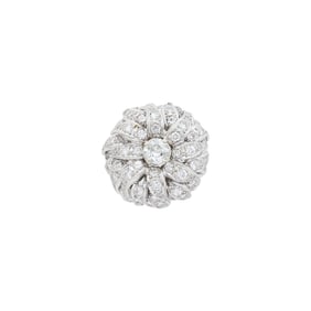 White Gold and Diamond Flower Dome Ring