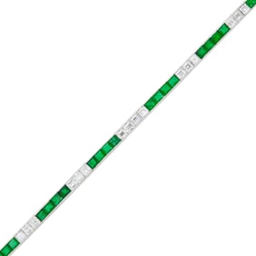 Waslikoff & Sons Platinum, Emerald and Diamond Straightline Bracelet