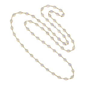 Long Gold, Platinum, Moonstone and Diamond Chain Necklace