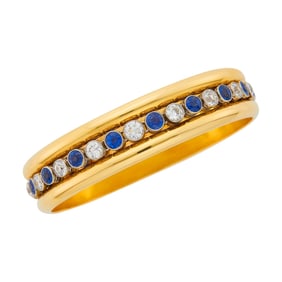 Gold, Platinum, Diamond and Sapphire Bangle Bracelet