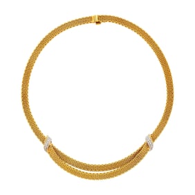Two-Color Gold and Diamond Mesh Swag Necklace