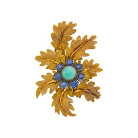 Mario Buccellati Two-Color Gold, Silver, Cabochon Emerald and Sapphire Clip-Brooch