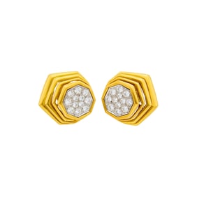 Pair of Gold and Diamond Earrings