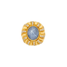 Gold, Gray Star Sapphire and Diamond Ring