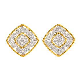 Pair of Two-Color Gold and Diamond Earclips