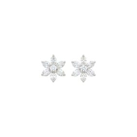 Pair of Platinum, White Gold and Diamond Flower Stud Earrings