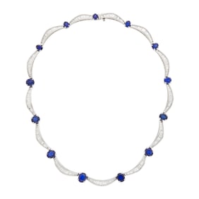 Platinum, Sapphire and Diamond Necklace