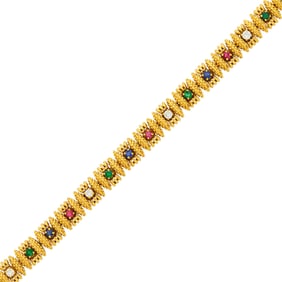 Gold, Colored Stone and Diamond Bracelet