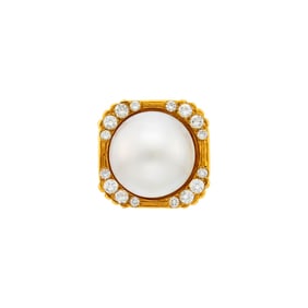 Hammered Gold, Mabé Pearl and Diamond Ring