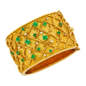 Gold, Emerald and Diamond Cuff Bangle