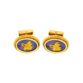 Ilias Lalaounis Gold and Sodalite 'Shield of Achilles' Bird Cufflinks