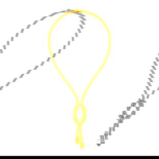 Ilias Lalaounis Gold 'Hercules Knot' Necklace: 18 kt., signed Greece, with maker's mark, ap. 40.2 dwts. Length 19 1/4 inches. Patina to end lion heads. Knot1 1/8 x 1 5/8 inches.