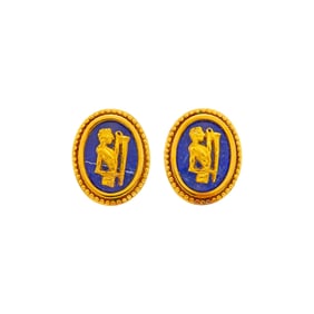 Ilias Lalaounis Gold and Sodalite 'Shield of Achilles' Earclips
