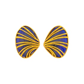 Ilias Lalaounis Pair of Gold and Sodalite Earclips