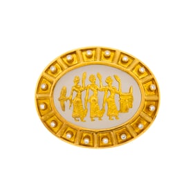 Ilias Lalaounis Gold, Frosted Rock Crystal and Diamond 'Shield of Achilles' Clip-Brooch
