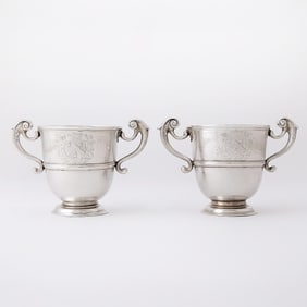 Pair of Irish George I Sterling Silver Two Handled Cups