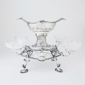 George II Sterling Silver and Glass Epergne Centerpiece