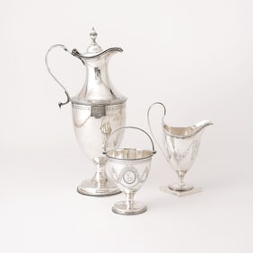 George III Sterling Silver Coffee Pot, Cream Jug, and Sugar Basket
