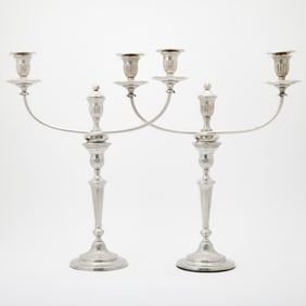 Pair George III Sterling Silver Candlesticks and Silver Plated Branches