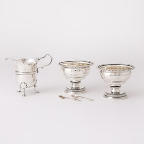 Irish George III Sterling Silver Cream Jug and Pair of Georgian Sterling Silver Open Salts