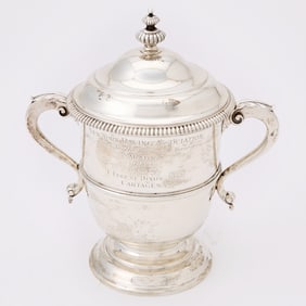 Horse Racing Interest: Ensko Georgian Style Sterling Silver Two Handled Covered Cup