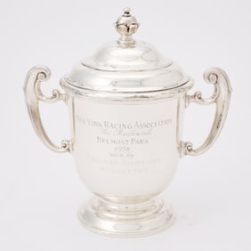 Horse Racing Interest: American Georgian Style Sterling Silver Two Handled Covered Cup